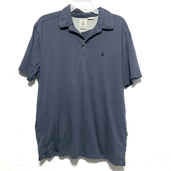 Volcom Gray Blue Short Sleeve Polo Collared Shirt Top Mens size Large - Picture 1 of 6